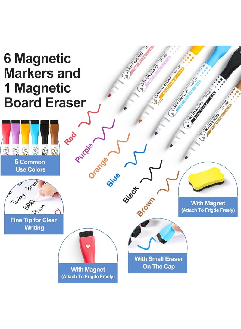 This 4-piece magnetic refrigerator whiteboard set features stain-resistant technology, includes 6 markers and 1 eraser, and measures 12 x 8 inches. - Image 3